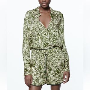 Zara Green printed satin effect short and blouse set.